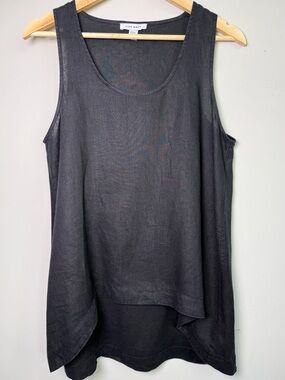 PURE NAVY | Black Linen Scoop Neck Tank High Low Lagenlook Coastal Vacation M